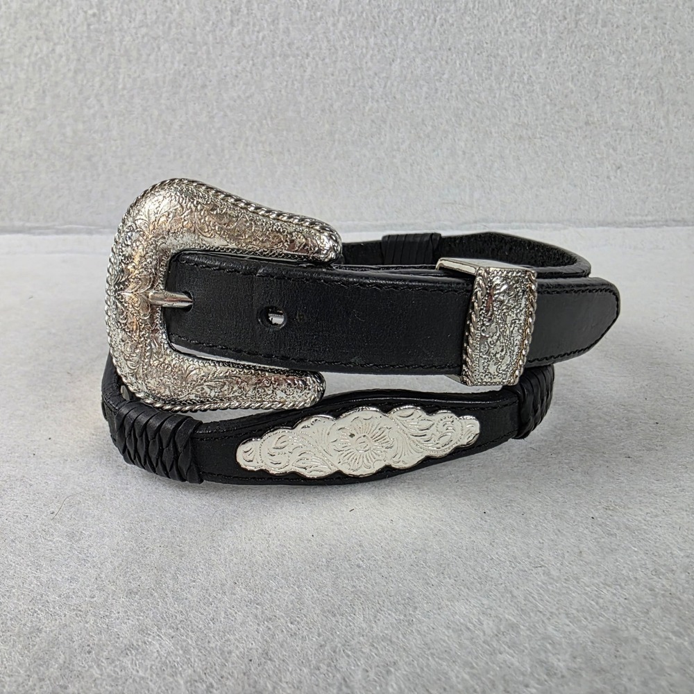 Resistol Womens M Black Leather Silver Concho Western Belt RI203133